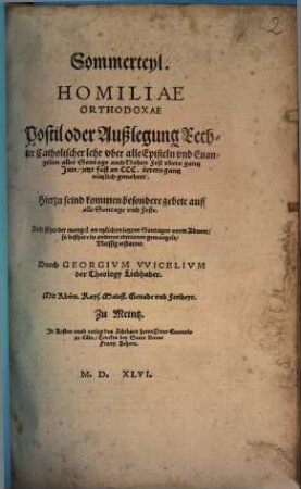... Homiliae orthodoxae : Postil oder Außlegung eechter Catholischer lehr uber alle Episteln und Evangelien aller Sontage ..., [2]. Sommerteyl