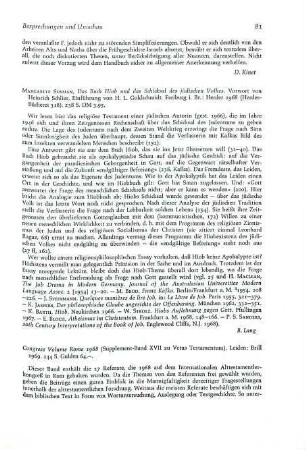 81 [Rezension] Susman, Margarete, Das Buch Hiob und das Schicksal des jüdischen Volkes