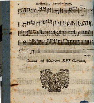 THEATRUM AFFECTUUM HUMANORUM. SIVE CONSIDERATIONES MORALES AD SCENAM ACCOMMODATAE, ET In Oratorio Almae Sodalitatis Majoris B. V. MARIAE ab Angelo salutatae Matris Propitiae Monachij per Verni Jejunij Dominicas Dies Horis pomeridianis exhibitae, Nunc ad plurium utilitatem in lucem publicam datae à P. FRANCISCO LANG Soc. JESU p. t. Sodalitatis Praeside. In Modulos reductae ab artis Musicae Magistris, quorum Nomina sequens folium exhibet. CUM FACULTATE SUPERIORUM, [14]. [Trombone primo]