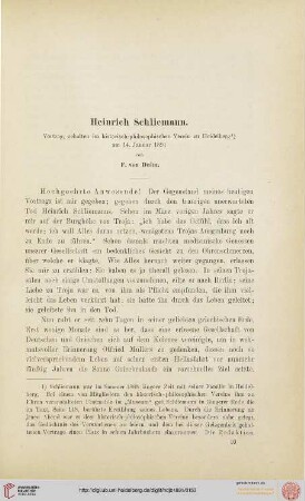 1: Heinrich Schliemann : Vortrag, gehalten im historisch-philosophischen Verein zu Heidelberg am 14. Januar 1891