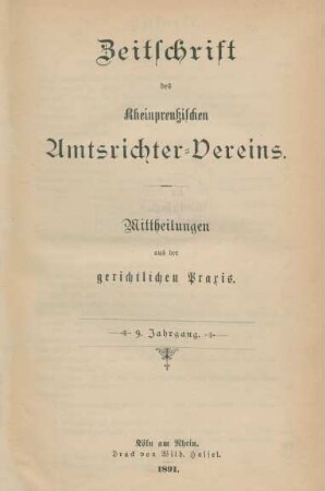 9.1891: Zeitschrift des Rheinpreußischen Amtsrichter-Vereins