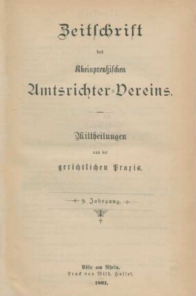 9.1891: Zeitschrift des Rheinpreußischen Amtsrichter-Vereins