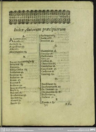 Index Autorum praecipuorum