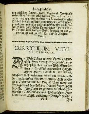 Curriculum Vitæ Pie Defunctæ