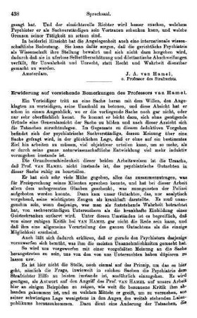 438-440, Erwiderung auf vorstehende Bemerkungen des Professors van Hamel