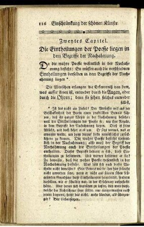 Zweytes Capitel. Die Eintheilungen der Poesie liegen in dem Begriffe der Nachahmung.