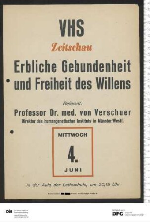 Ankündigung einer einzelnen Veranstaltung 1952