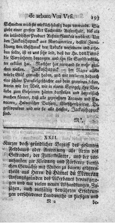XXII. Kurzer doch gründlicher Begriff des gesamten Feldbaues.