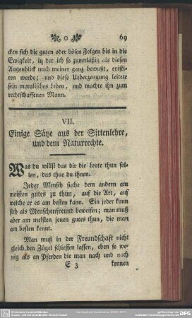 VII. Einige Sätze aus der Sittenlehre und dem Naturrechte
