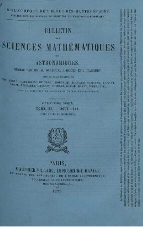 Tome III. Aout 1879.
