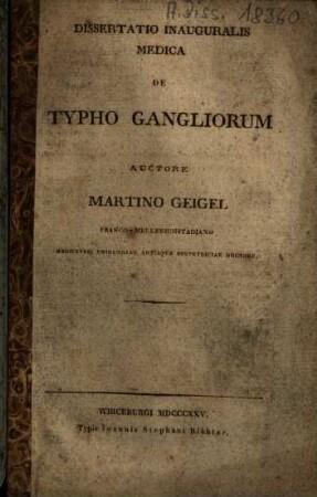 Dissertatio inauguralis medica de typho gangliorum