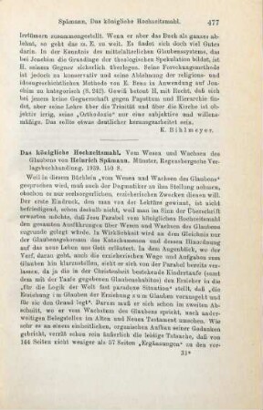 477-479 [Rezension] Spaemann, Heinrich, Das königliche Hochzeitsmahl