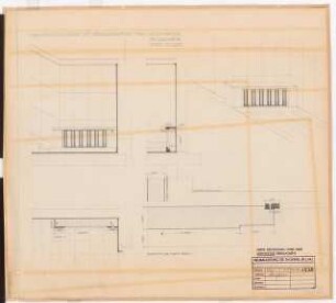 Reichsluftfahrtministerium, Berlin: Heizkörperverkleidung Q2-3R: Ansicht, Schnitt, Grundriss 1:20, Detail [1:1], perspektivische Ansicht