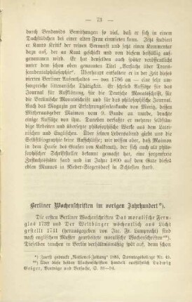 Berliner Wochenschriften im vorigen Jahrhundert