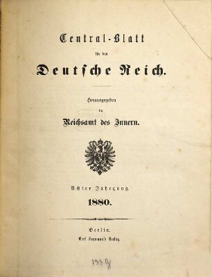 Zentralblatt für das Deutsche Reich, 8. 1880