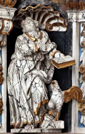 Kanzel mit Immaculata und Evangelisten — Kanzelkorb mit Evangelisten — Johannes der Evangelist