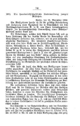 Die hauswirtschaftliche Unterweisung junger Mädchen : [V. Volksschulen]
