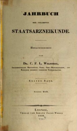Jahrbuch der gesammten Staatsarzneikunde. 1. 1835