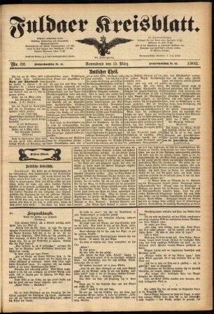 Erste Ausgabe vom Samstag, den 15. März 1902.