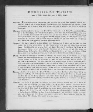 Erscheinung der Planeten vom 1. März 1860 bis zum 1. März 1861.