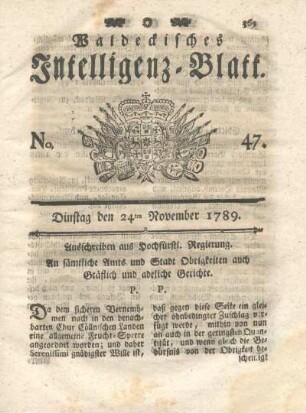No. 47, Dinstag den 24ten November 1789