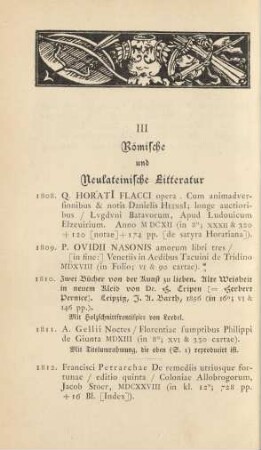 III. Römische und Neulateinische Litteratur