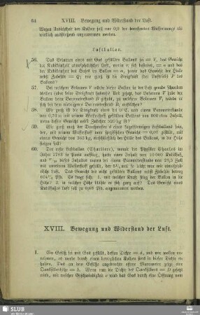 XVIII. Bewegung und Widerstand der Luft