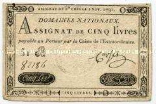 Frankreich, Assignat 5 Livres