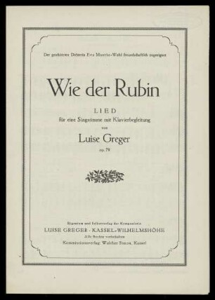 Wie der Rubin : op. 79