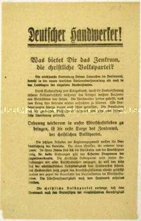 Aufruf der Zentrumspartei an Handwerker zur Wahl der Nationalversammlung 1919