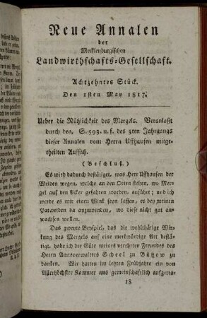 Achtzehntes Stück. Den 1sten May 1817