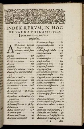 Index Rerum, In Hoc De Sacra Philosophia [...]
