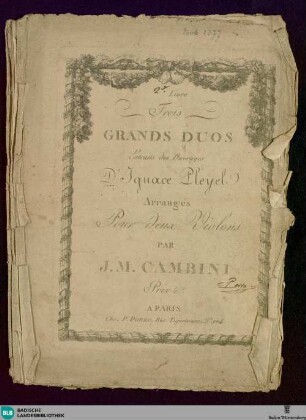 Trois grands duos : extraits des ouvrages d'Ignaz Pleyel; 2e livre