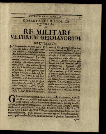 Dissertatio Historica Quarta, de Re Militari Veterum Germanorum.