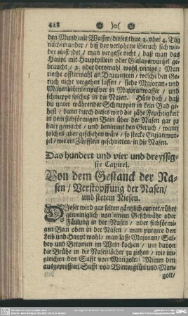 Das hundert und vier und dreyssigste Capitel. Von dem Gestanck der Nasen, Verstopffung der Nasen, und stetem Niesen