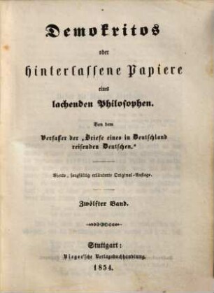 Demokritos oder hinterlassene Papiere eines lachenden Philosophen, 12.