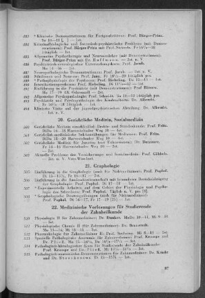 22. Medizinische Vorlesungen für Studierende der Zahnheilkunde