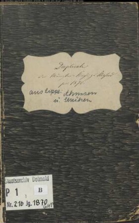 Kirchenbuchduplikat der evangelisch-lutherischen Münstergemeinde Herford, Kreis Herford (GHT 1870) (Gemeinde: Evangelische Münster-Gemeinde Herford)