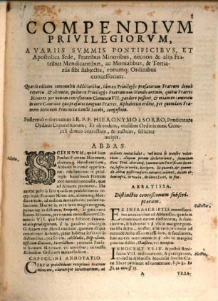 Compendium Privilegiorum Fratrum Minorum Et aliorum Mendicantium, & non Mendicantium