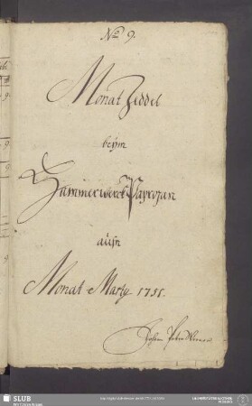 Monat Zeddel beÿm Hammerwerck Paprozan aufn Monat Martij 1751