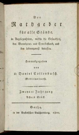 Zweyter Jahrgang, Achtes Stück.