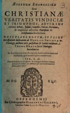 Aeternum evangelium ...