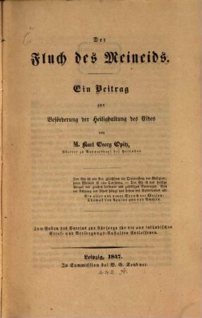 Der Fluch des Meineids : Ein Beitrag zur Beförderung der Heilighaltung des Eides