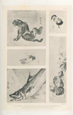Coq, par Naonobou (XVIIe siècle), Tigre, rats, singes, brochet, Par Sosen (XVIIIe sciècle) ...