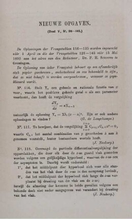 Nieuwe opgaven. (Deel V, no. 116 - 145.)
