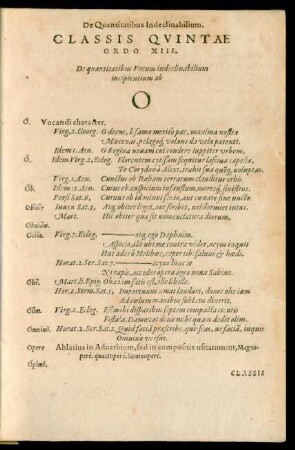 Classis Quintae Ordo XIII. ... O