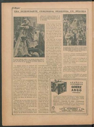 Una interesante ceremonia religiosa en Bélgica : Damos aquí noticias detalladas de una interesante y tradicional ceremonia religiosa que celebrada anualmente en Bélgica, esta última vez ha revistido proporciones destacadas