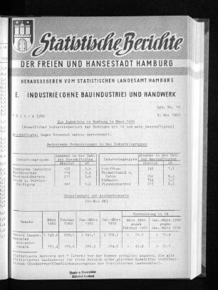 Die Industrie in Hamburg im März 1960 : Lfd. Nr. 10