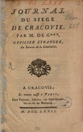 Journal du Siège de Cracovie