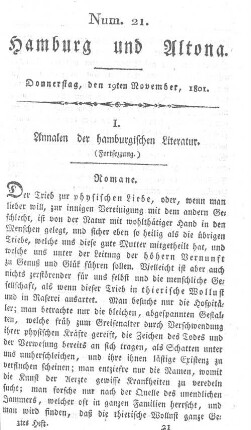 I. Annalen der hamburgischen Literatur. (Fortsezzung.)